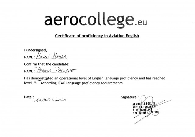 Haaaaaaaa, le fameux "Aerocollege Certificate of proficiency in Aviation English"